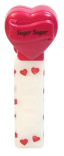 PEZ - Hearts - Valentine - Sugar Sugar - Italic Black on Maroon