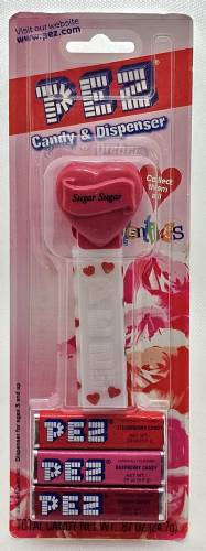PEZ - Hearts - Valentine - Sugar Sugar - Italic Black on Maroon