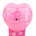 PEZ - I ♥ U  Nonitalic Black on Cloudy Crystal Pink (c) 2008 on White hearts on short hot pink