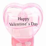 PEZ - Happy Valentine's Day  Nonitalic Black on Crystal Pink (c) 2008 on White hearts on short pink