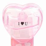 PEZ - I ♥ U  Nonitalic Black on Crystal Pink (c) 2008 on White hearts on short pink