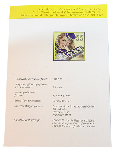 PEZ - Stamps - Stamp information sheet