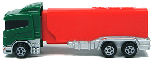 PEZ - Trucks - Series F - Transporter - Green cab, red trailer