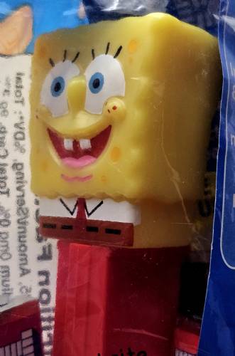 © Bryan Whalen PEZ - SpongeBob SquarePants - SpongeBob in Shirt - yellow head, front shirt, dark cheesy spots - A