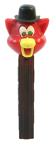 PEZ - Kooky Zoo - Cat with Derby (Puzzy) - Neon Red/Black/Yellow