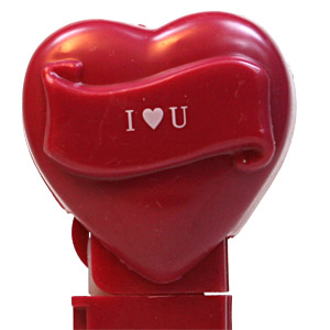 PEZ - Hearts - Valentine - I ♥ U - Nonitalic White on Maroon