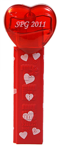 PEZ - Swedish Pez Gathering - 2011 - Hearts - Script White on Crystal Red (c) 2008