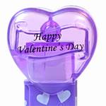 PEZ - Happy Valentine's Day  Italic Black on Crystal Purple (c) 2008 on White hearts on short purple