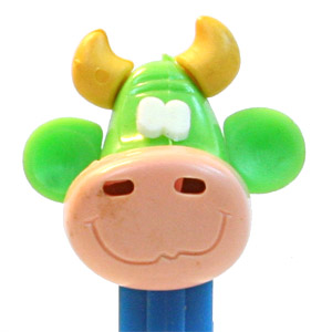 PEZ - Kooky Zoo - Cow - Green/Yellow/Pink/Green - B