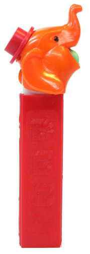 PEZ - Circus - Big Top Elephant (Flat Hat) - Orange/Red/Aqua