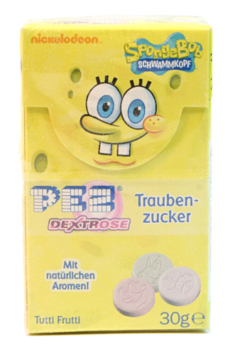 PEZ - Dextrose Packs - Spongebob - Spongebob face, small PEZ logo