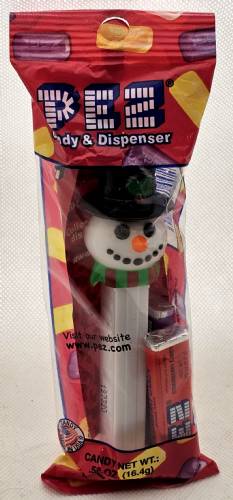 PEZ - Christmas - Snowman - striped scarf, black hat - D