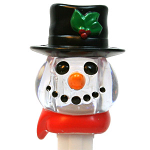 PEZ - Crystal Collection - Snowman - Clear Crystal Head and Black Hat - D