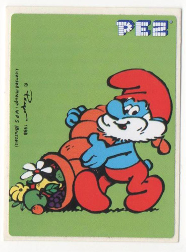 PEZ - Smurfs - 1998 - Papa Smurf with Thanksgiving Basket