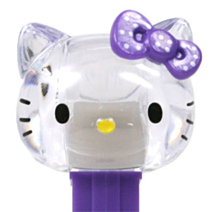 PEZ - Crystal Collection - Clear Crystal Head Purple Bow with white dots