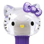 PEZ - Hello Kitty  Clear Crystal Head Purple Bow with white dots