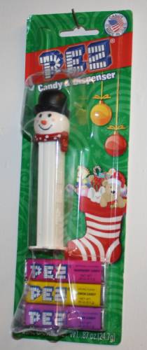 PEZ - Christmas - Snowman - pink cheeks dark red scarf - E