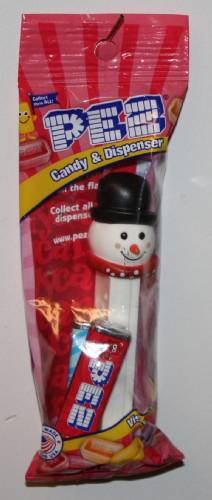 PEZ - Christmas - Snowman - pink cheeks dark red scarf - E