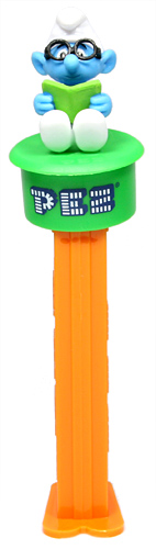PEZ - Smurfs - Click - Brainy Smurf - Sitting - B