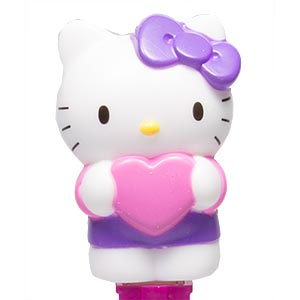 PEZ - Fullbody - Hello Kitty with Heart - White Kitty with purple bow and heart