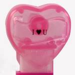 PEZ - I ♥ U  Nonitalic Black on Cloudy Crystal Pink (c) 2008 on White hearts on short hot pink