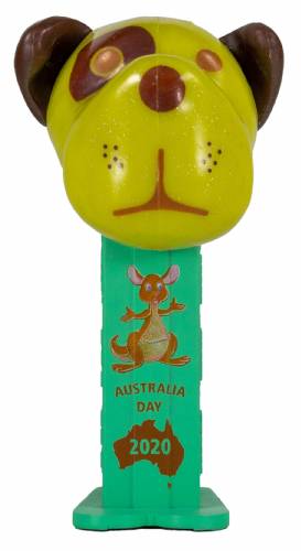 PEZ - AWL / SOS - Australia Day 2020 - Barky Brown Mini - Yellow Glitter Head, Black Ears