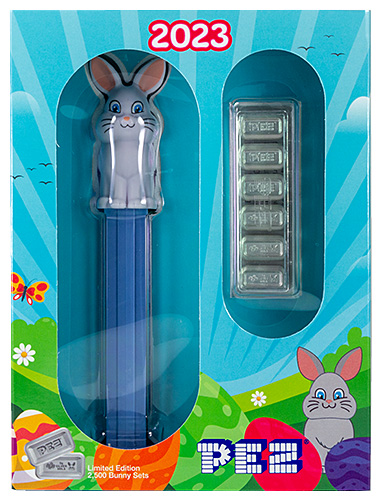 PEZ - Silver Wafer Gift Set - Bunny - Sitting Full Body White, big eyes - I