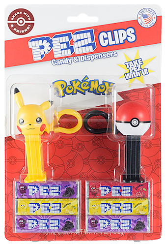 PEZ - Pokmon - Pikachu B grinning & Poke Ball Mini Clip Set